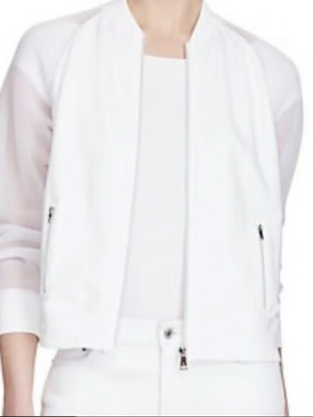 {Lauren Ralph Lauren} White Mesh-sleeve Bomber Jacket